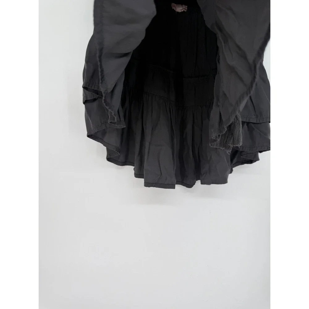 Aerie Womens Charcoal Grey Tiered Ruffle‎ Mini Skirt Silky Viscose Smocked XS